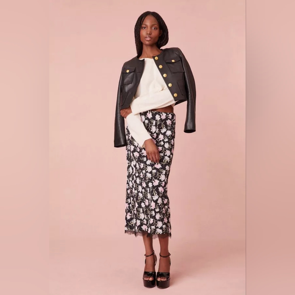 LoveShackFancy Black Pink Floral Skirt NWT Sz XS